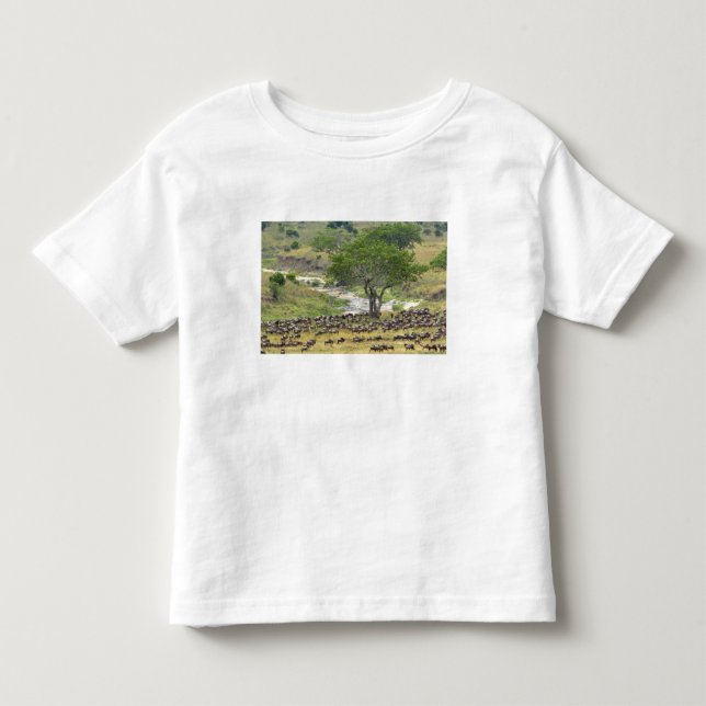 Massiv hjord av gnuer under migrationen, t shirt (Framsida)