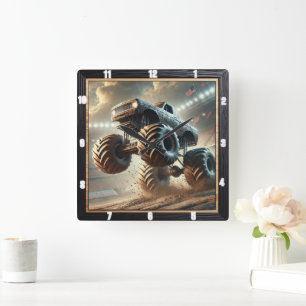 Massiv Monster Lastbil Tävla genom Lera Fyrkantig Klocka