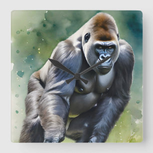 Massive Gorilla i Wilderness Fyrkantig Klocka