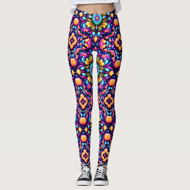 MASSIVELY BRIGHT DESIGN ~ Purple Orange ~  Leggings (Framsida)