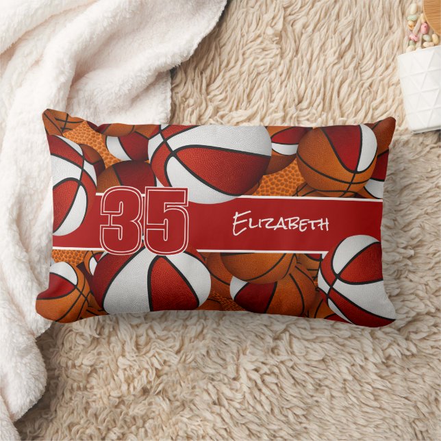 massor av basketbollar röd sportrumsdekör lumbarkudde (Filt)