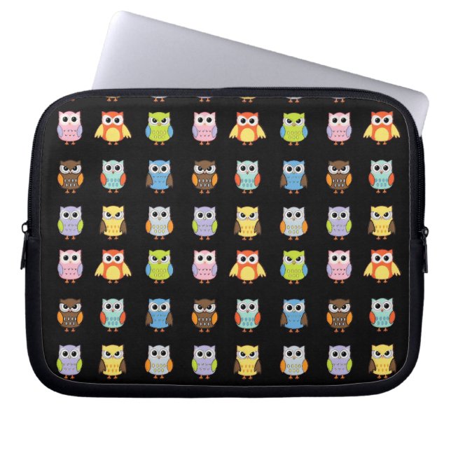 Massor av Färgglada Söta Ugglor Mönster Laptop Sleeve (Framsidan)