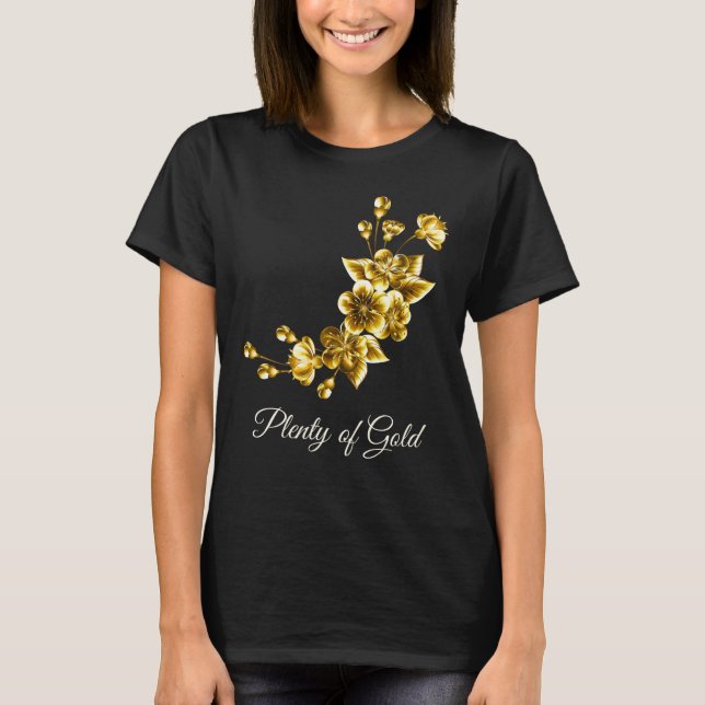 Massor av guld Elegant blomster T Shirt (Framsida)