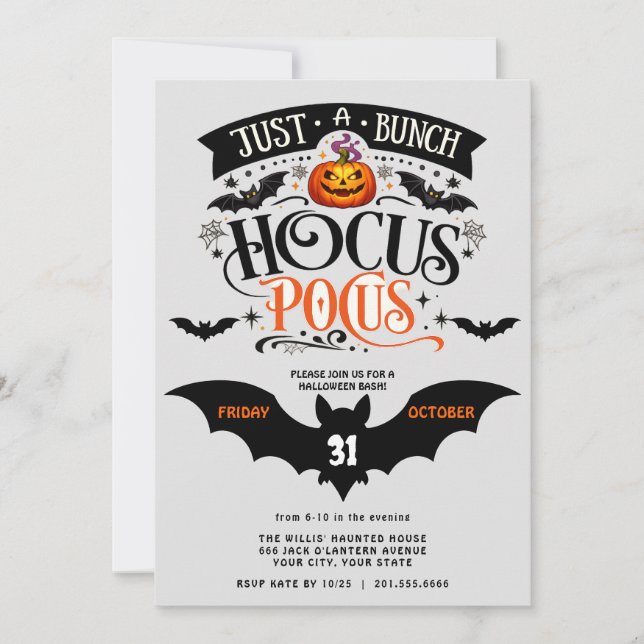 Massor av Hokus Pokus Halloweenfest Digital  Inbjudningar (Framsida)