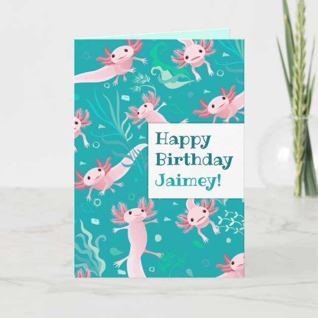 Massor av rosa Axolotls - Anpassad gratulationskor Kort (Framsida)