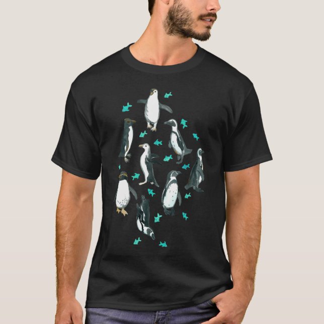 Massor av små pingviner på mint t shirt (Framsida)