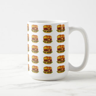 Massor av stora ostburgare och te kaffemugg