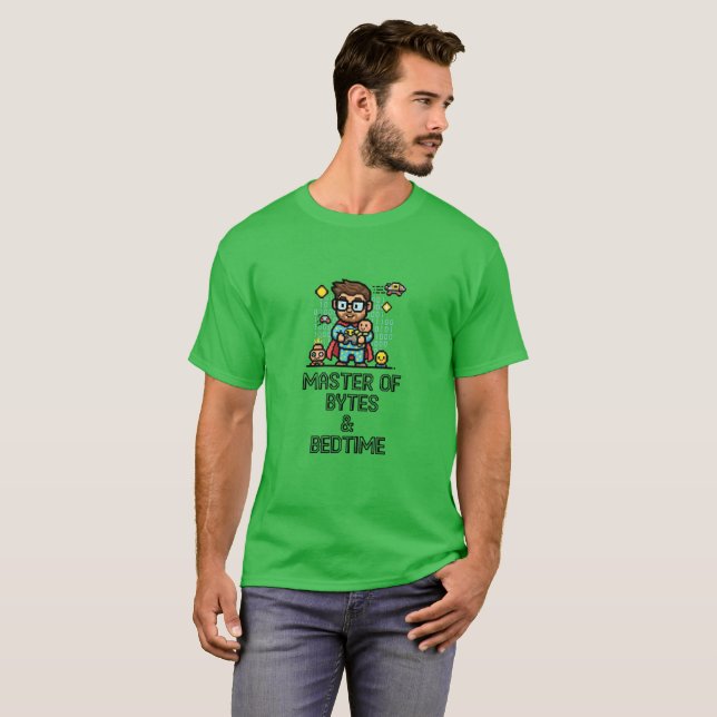 Mästare av Bytes & Sängdags Geek Pappa T Shirt (Hel framsida)