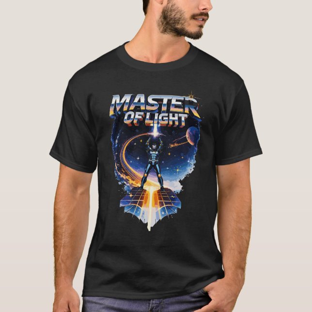Mästare av ljus – Retro Sci-Fi 80-tals Neonkrigare T Shirt (Framsida)