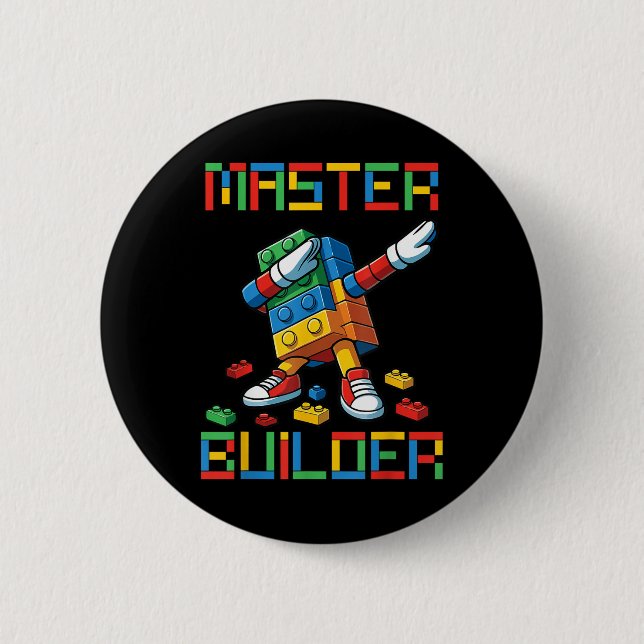 Mästare Byggare Tee Dabbing Block Brickor Byggnad  Knapp (Framsida)