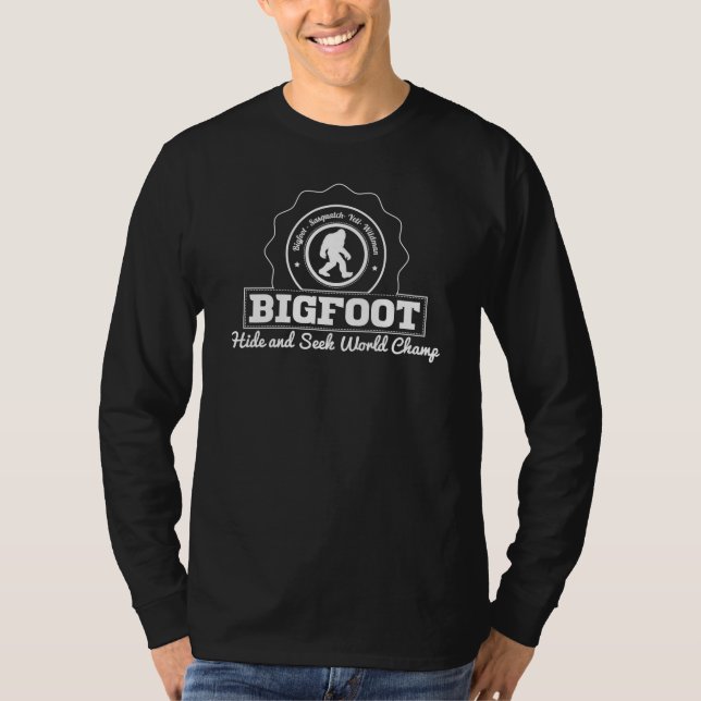 Mästare för Bigfoot kurragömmavärld T Shirt (Framsida)