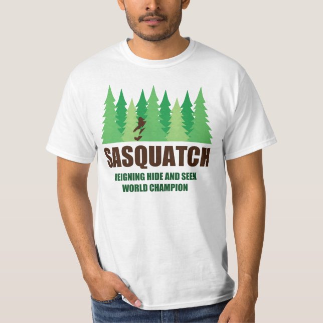 Mästare för Bigfoot Sasquatch kurragömmavärld T-shirt (Framsida)
