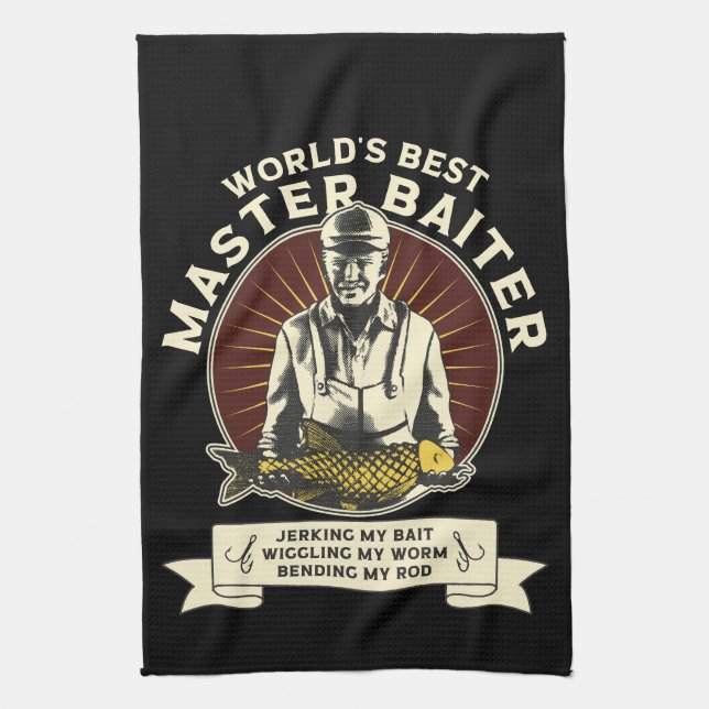 Mästare, roligt fiske kökshandduk (Vertikal)