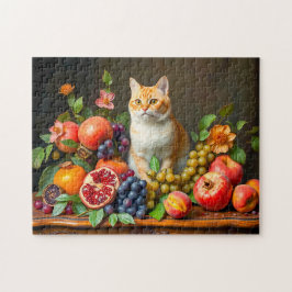 Mästarkatt bland frukter och blommor pussel