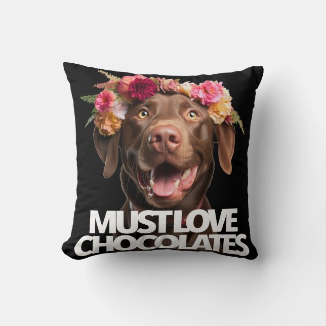 Måste älska chokladbruna labrador retriever kudde (Framsida)