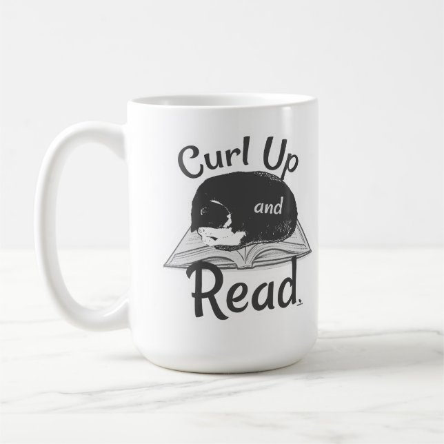 Måste Kringla In Och Läsa Kattälskare Läsdesign Kaffemugg (Vänster)