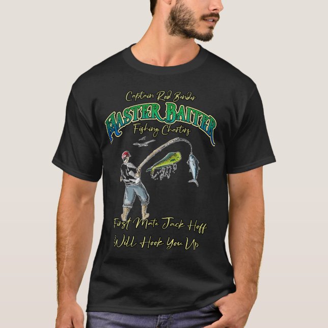Master Baiter Fiskecheatskapten Rod Bender T Shirt (Framsida)