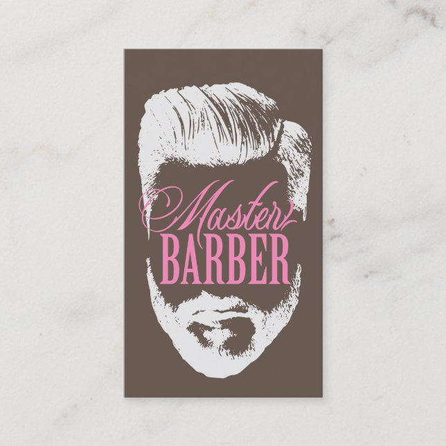 Master Barber Brown Rosa Typography Barbershop Visitkort (Framsida)