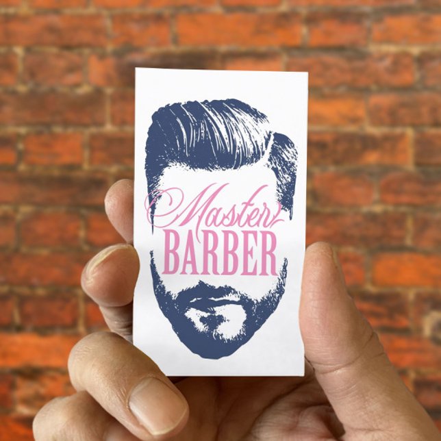 Master Barber Navy Blue Typography Barbershop Visitkort (Skapare uppladdad)