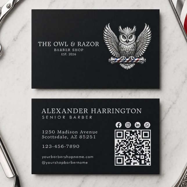 Master Barber Shop Silver Owl Professional Qr-kod Visitkort (Skapare uppladdad)