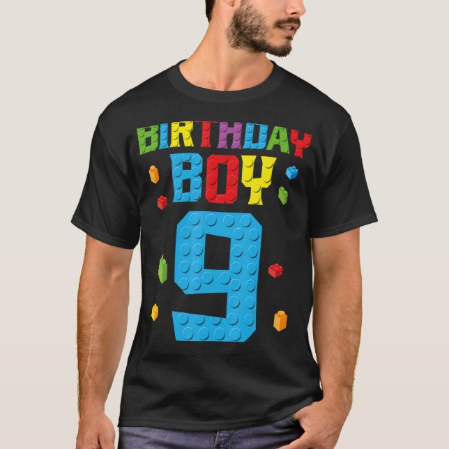 Master Builder 9:e födelsedagspojken nio 9 år bygg T Shirt (Framsida)
