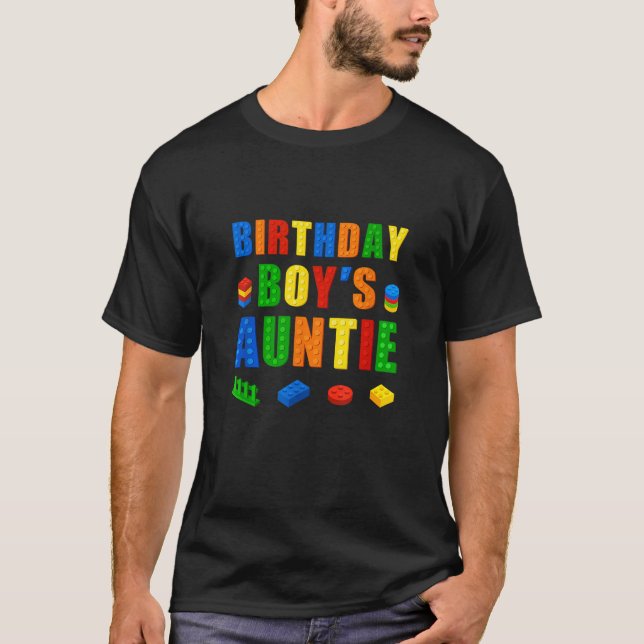 Master Builder Auntie Birthday Boy Bygger Bricks T Shirt (Framsida)