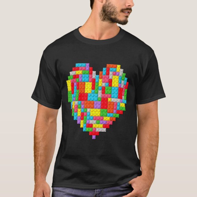 Master Builder Block Brick Building Heart Valentin T Shirt (Framsida)