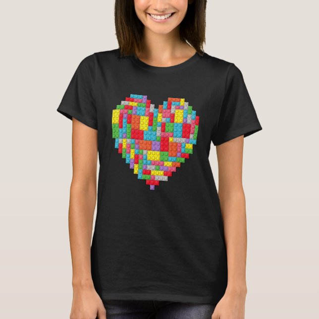 Master Builder Block Brick Building Heart Valentin T Shirt (Framsida)