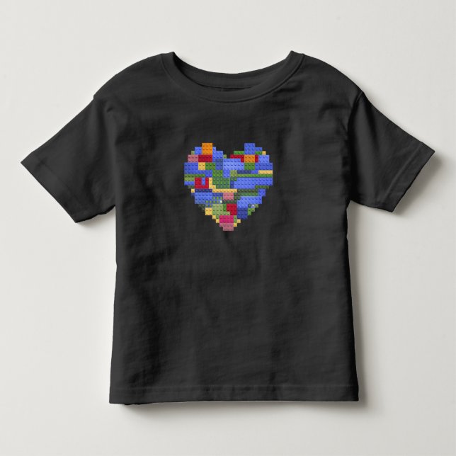 Master Builder Block Brick Byggnad Hjärta Valentin T Shirt (Framsida)