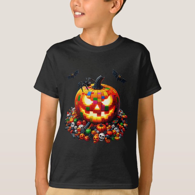 Master Builder Blocks Bricks Building Pumpkin Hall T Shirt (Framsida)