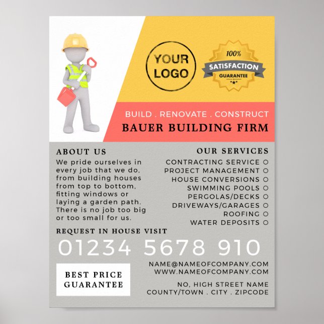 Master Builder, Bygg firm, Builders Advert Poster (Framsidan)