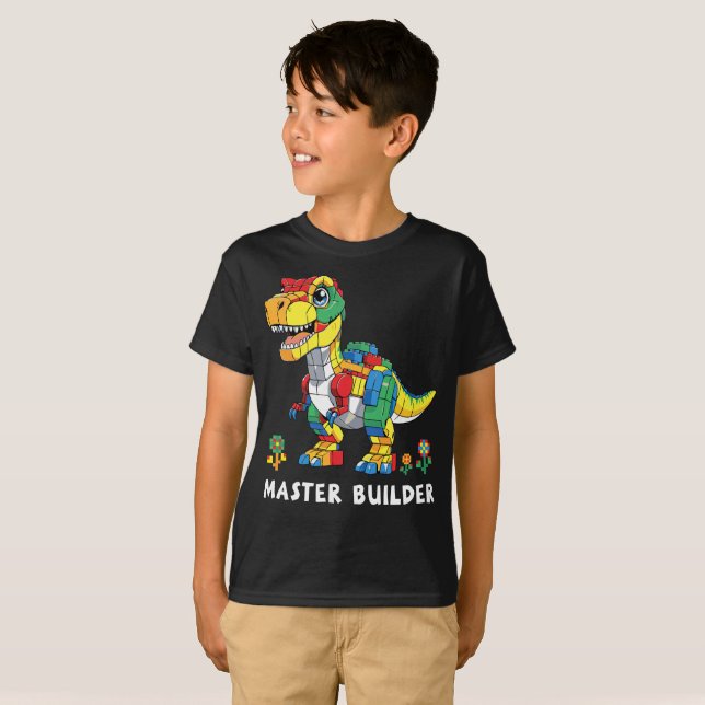 Master Builder Byggblock Tegel Dinosaurie T Shirt (Hel framsida)