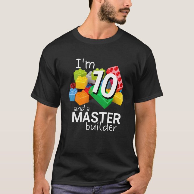 Master Builder Cute Block Bygger 10:e födelsedagen T Shirt (Framsida)