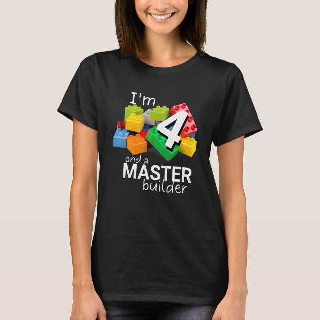 Master Builder Cute Block Bygger 4e födelsedagen B T Shirt (Framsida)