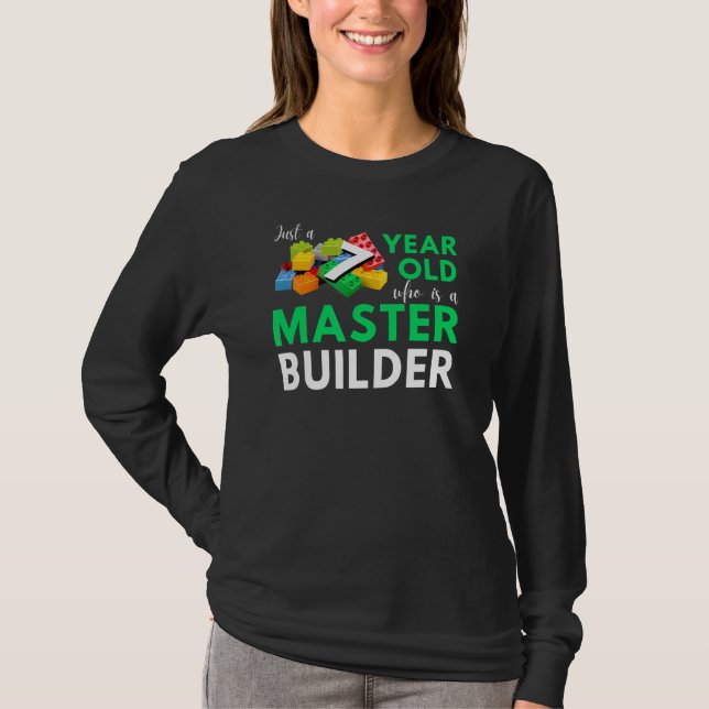 Master Builder Cute Block Bygger 7:e Birthday Bo T Shirt (Framsida)