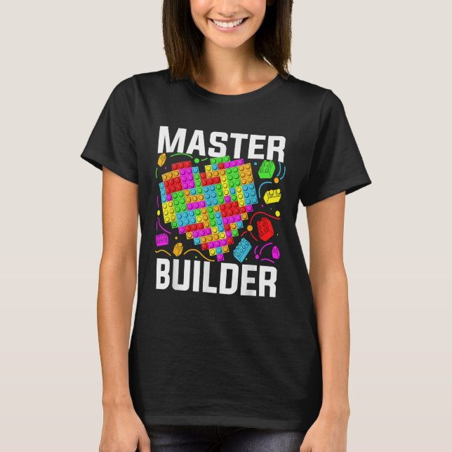 Master Builder Heart Block Brick Byggnad T Shirt (Framsida)