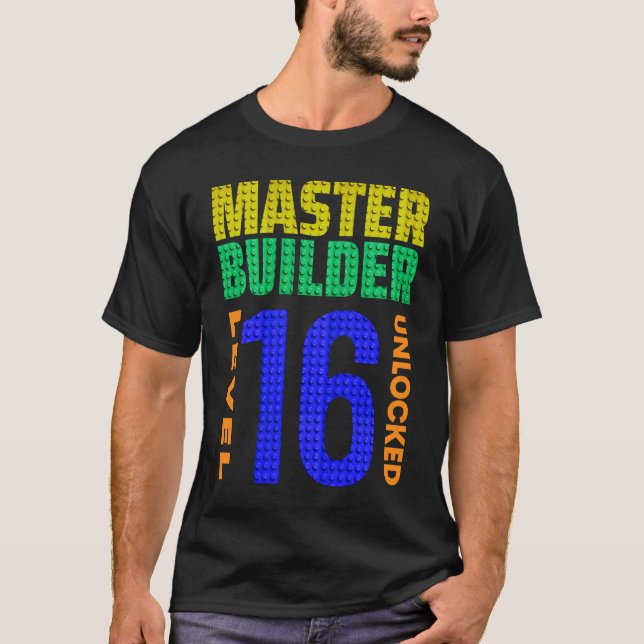 Master Builder Level 16 Olåst 16:e födelsedagsblo T Shirt (Framsida)
