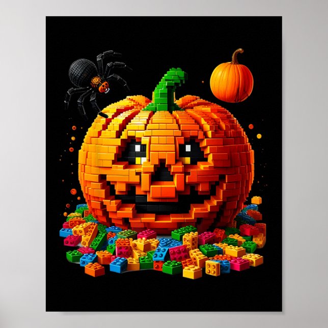 Master Builder Pumpkin Bricks Blocks Halloween Kid Poster (Framsidan)