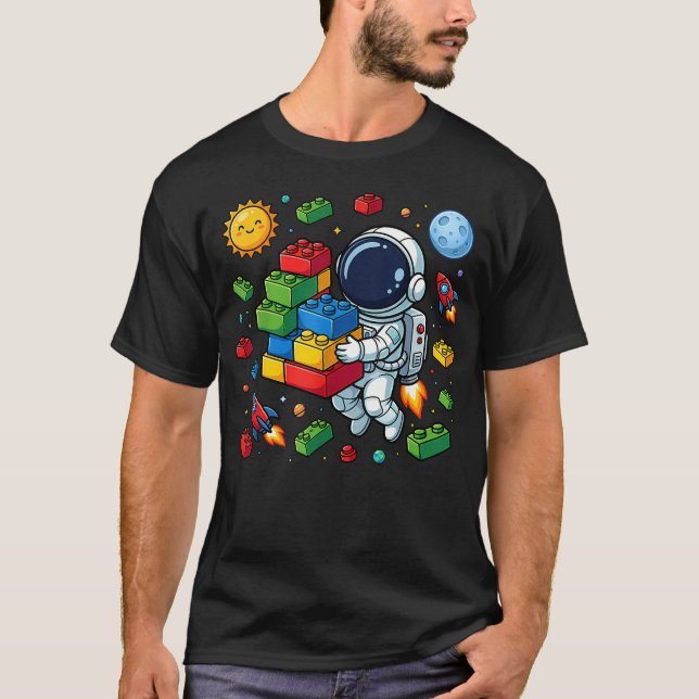Master Builder Rymd Astronaut Byggblock T Shirt (Framsida)