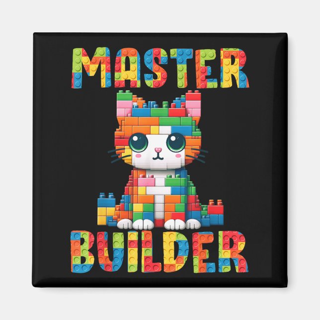 Master Builder Söt Katt Leksaksbygge Kitty Design  Magnet (Framsidan)