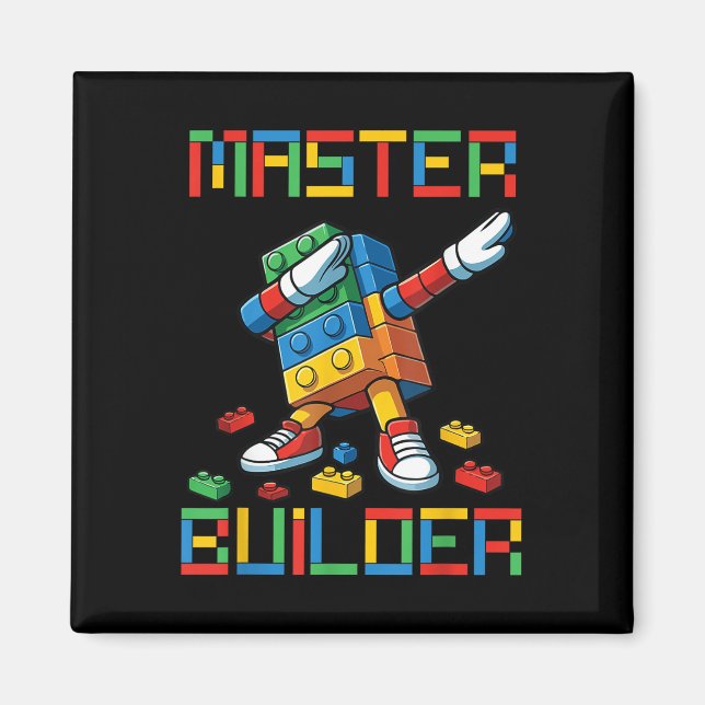 Master Builder Tee Dabbing Block Brick Byggnad  Magnet (Framsidan)