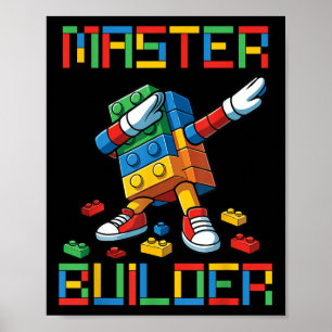 Master Builder Tee Dabbing Block Brick Byggnad Poster