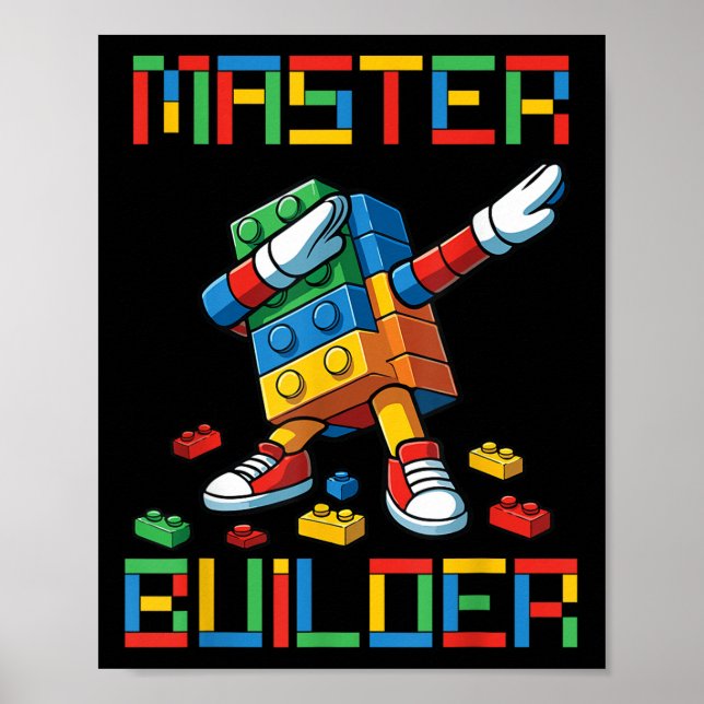 Master Builder Tee Dabbing Block Brick Byggnad  Poster (Framsidan)