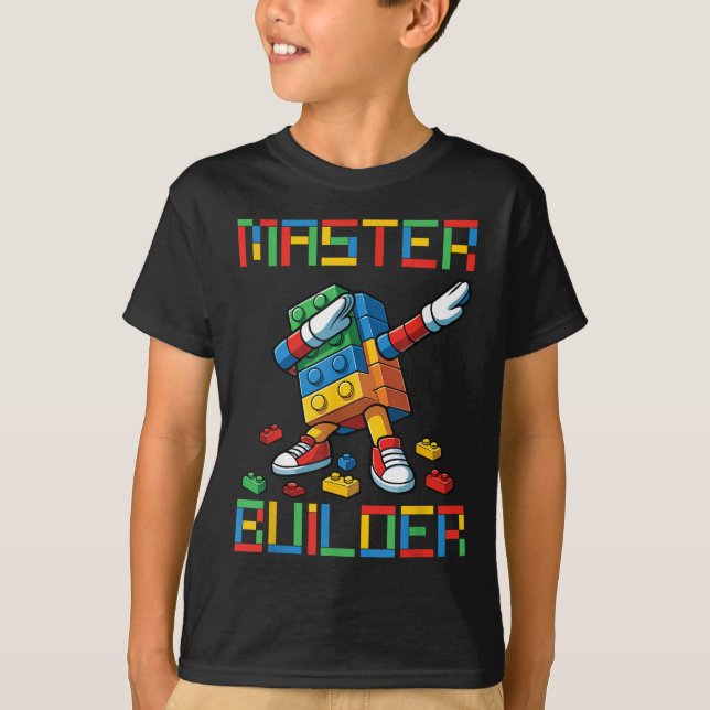 Master Builder Tee Dabbing Blocks Bricks Building  (Framsida)