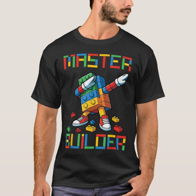 Master Builder Tee Dabbing Blocks Bricks Building  (Framsida)