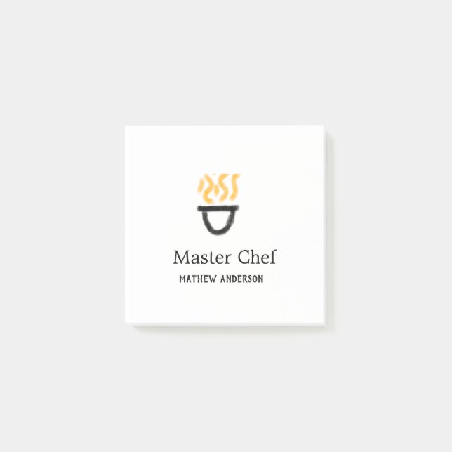 Master chef add name black pan yellow fire fume co post-it block (Framsida)