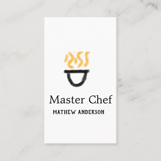 Master chef add name black pan yellow fire fume co visitkort (Framsida)