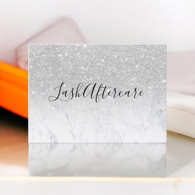 Mäster eftervårdsmarmor silver glitter visitkort (lash aftercare marble silver glitter business card)