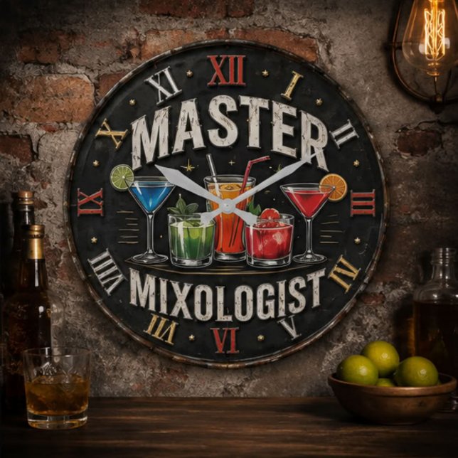 Master Mixologist Bartender Gift Retro Home Bar Stor Klocka (Skapare uppladdad)