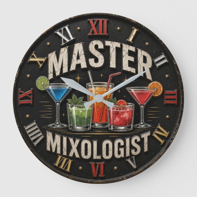 Master Mixologist Bartender Gift Retro Home Bar Stor Klocka (Framsida)